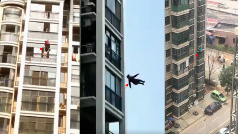 武漢紅衣女爬樓墜亡 又一女10樓爬下買肉(視頻)