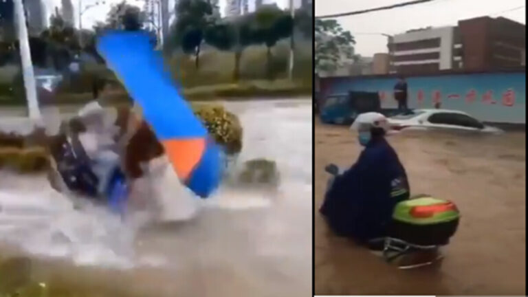 廣西南寧狂風暴雨 摩托水中飄 (視頻)