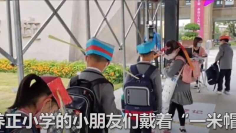 杭州小学生开学戴“一米帽”防疫  网络刷屏（组图）