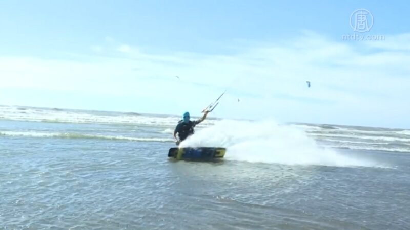 海上风筝冲浪 乘风破浪腾空翻跃