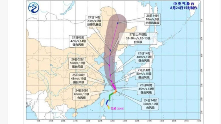 中國發黃色預警 巴威恐成中國東北史上最強颱風