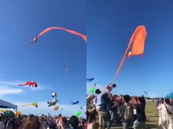 惊悚！新竹风筝节刮7级风 女童被卷上天(视频)