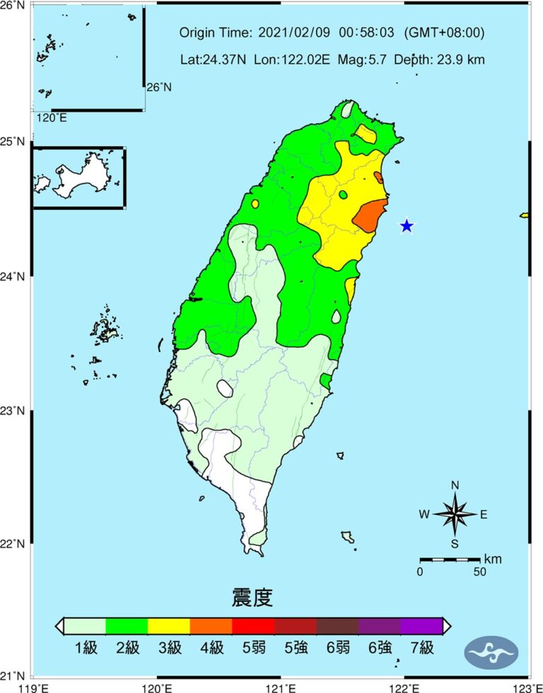 相隔兩分鐘 台灣東部連2起規模5以上地震