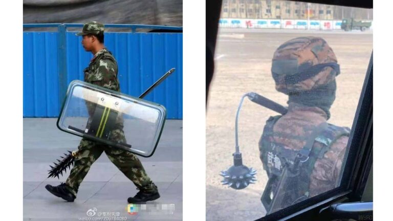 對付誰？中共武警持狼牙棒及尖錘連枷受訓（圖）