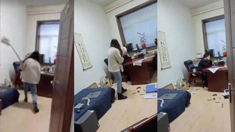 黑龍江官員涉性騷擾 被女下屬用拖把打臉(視頻)