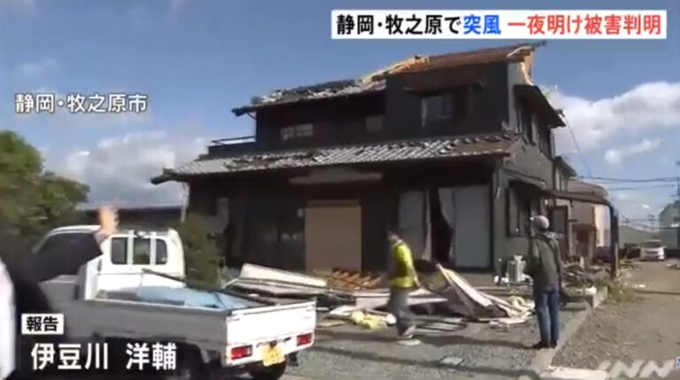 疑龍捲風突襲 日本靜岡樹倒屋毀至少3傷