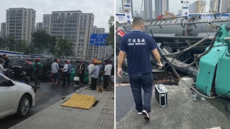 寧波打樁機砸中轎車 傳名企老總慘死