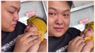 山东爸爸带3个月的女儿打针 哭得比女儿还惨