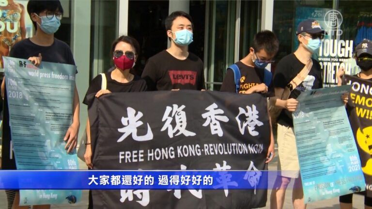 舉看板發傳單 洛港人捍衛香港新聞自由