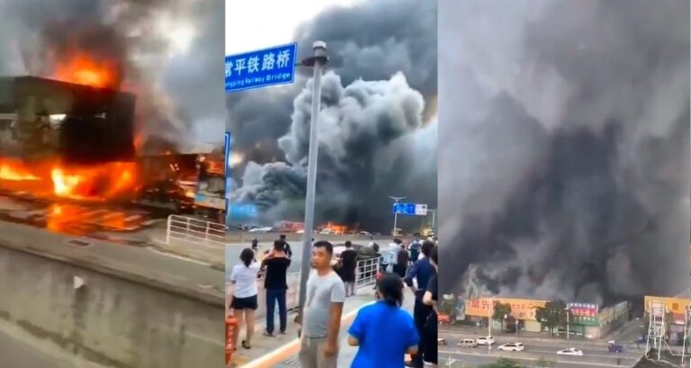 東莞常平家具店突發大火 濃煙滾滾(視頻)