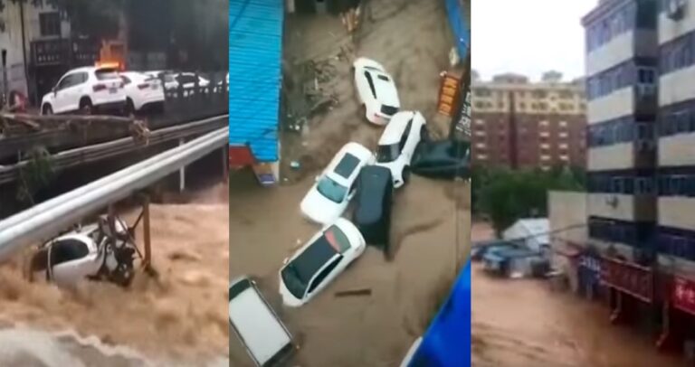 河南暴雨破極值 鞏義信號塔沖塌