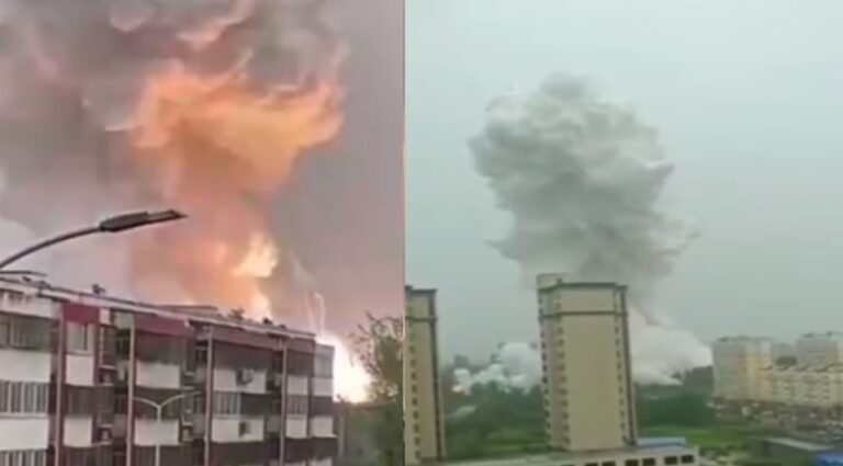 河南平頂山舞鋼市爆炸 蘑菇雲伴著爆炸聲