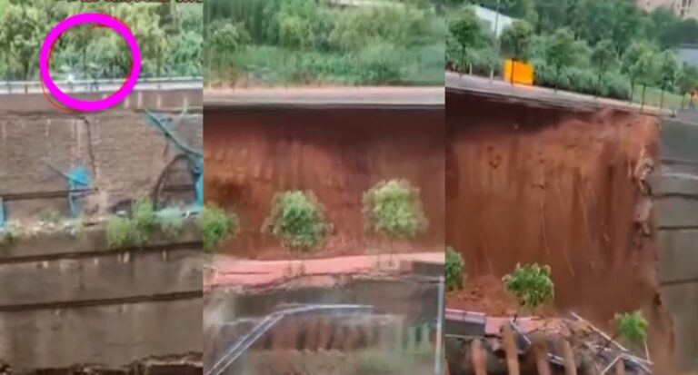 河南再遇暴雨 洛陽公路瞬間坍塌 15座水庫超限