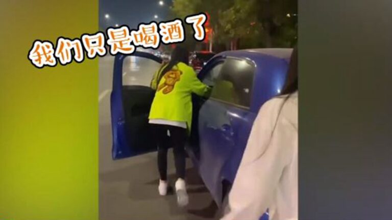 河南女喝酒怕查酒駕 推著轎車回家(視頻)