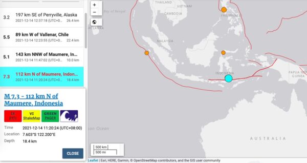 2021年12月14日，印尼雅加達時間上午10點20分（北京時間11點20分），該國東部海域發生強震。