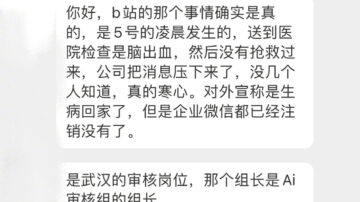 中共新年控網 B站審核組組長疑加班累死