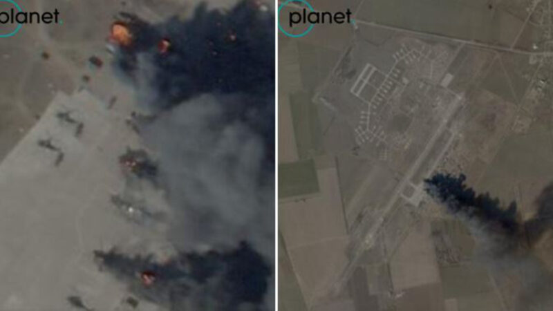 乌克兰摧毁多架俄罗斯军机 美卫星拍到浓浓黑烟
