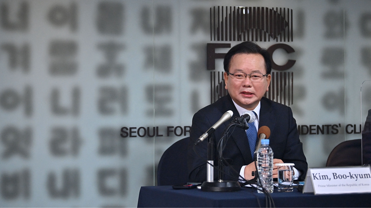 2022年2月22日,韓國總理金富謙在新聞發布會上。(JUNG YEON-JE/AFP via Getty Images)