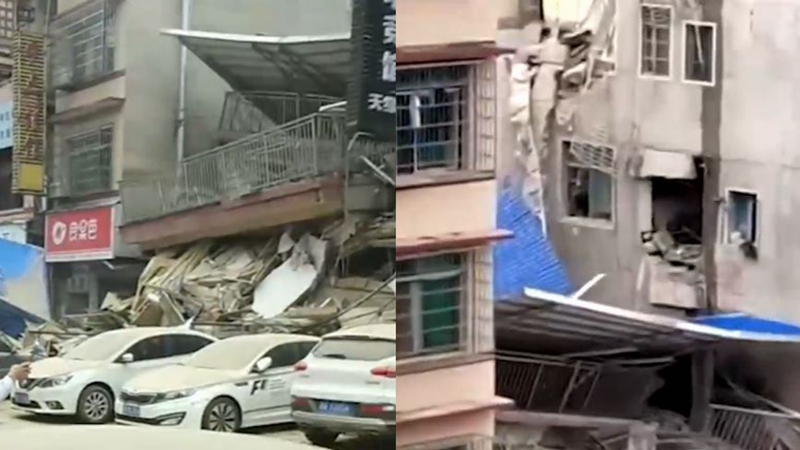 长沙一栋楼房垮塌 目击者：楼板剧烈震动，听到巨大爆炸声