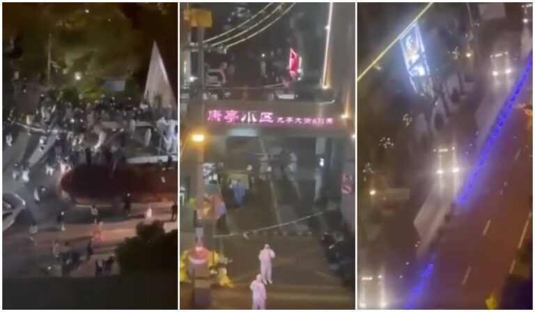 上海松江一小區集體抗議要物資 與警方衝突
