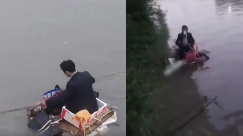 上海逃亡记 一人一狗坐泡沫伐欲漂回江西（视频）