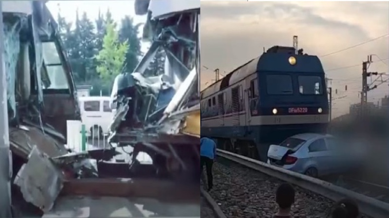 大连三列有轨电车相撞 唐山轿车撞火车（视频）
