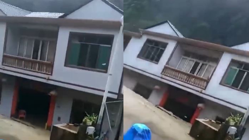 湖南永州一楼房在洪水中倒塌 女房主目睹伤心痛哭（视频）