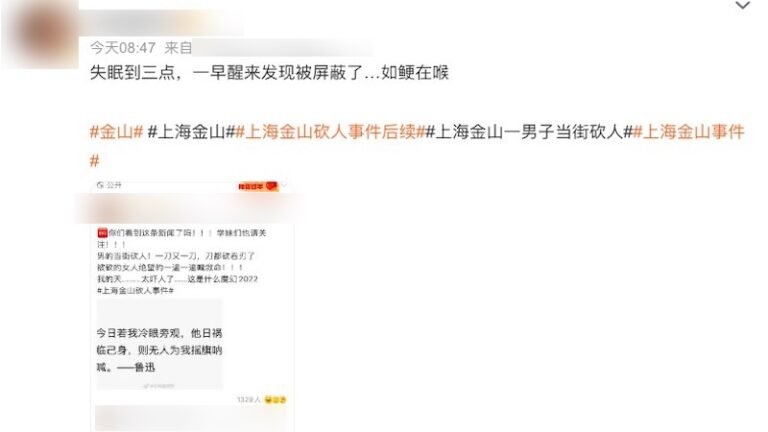 上海金山曝男子當街砍人 網民譴責官方壓輿論（視頻）