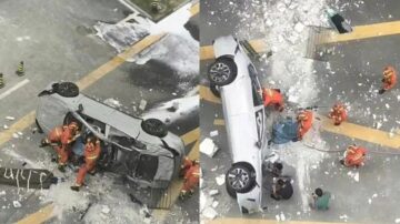 蔚來電動車衝出滬總部墜落 2試車員身亡