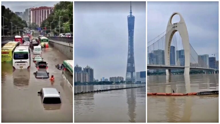 珠江漫堤 廣州部份城區被淹 人被洪水沖走