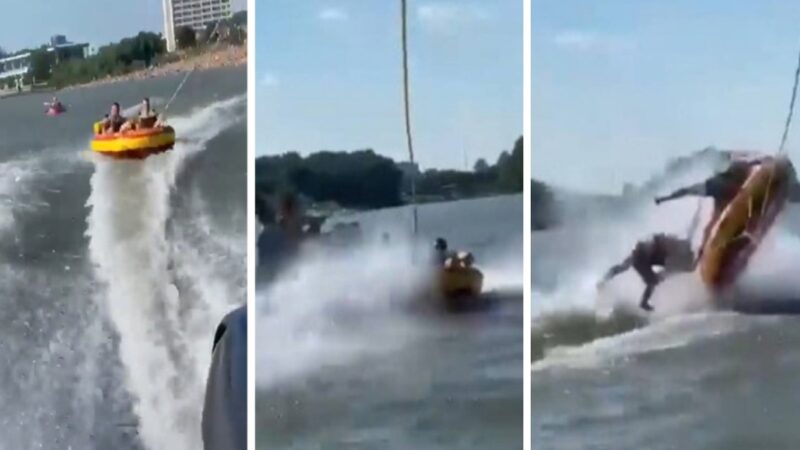 惊悚！俄游客橡皮艇狂飙 下秒遭水上摩托车撞飞