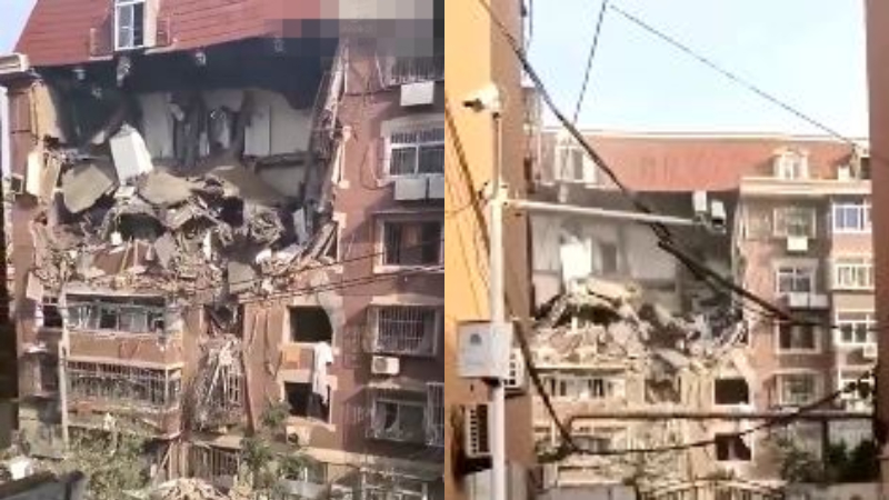 天津6层楼房突然爆炸 目击者：炸得楼都塌了（视频）