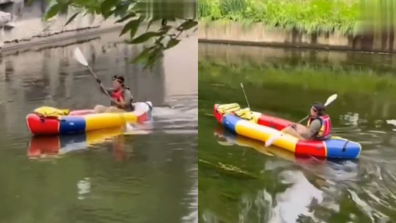 北京汽車限號 男子從護城河划船去上班（視頻）