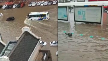 江苏徐州积水严重 雨水倒灌汽车被泡 地铁站停运（视频）