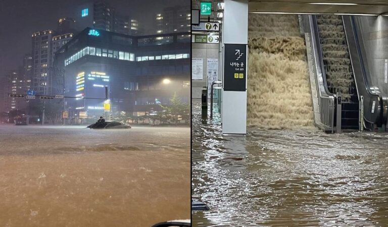 暴雨襲韓國首都圈 男困車頂地鐵現大瀑布 釀7死6失蹤