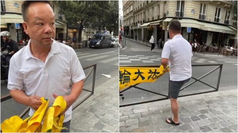 華人男子騷擾真相點 巴黎法輪功學員將投訴