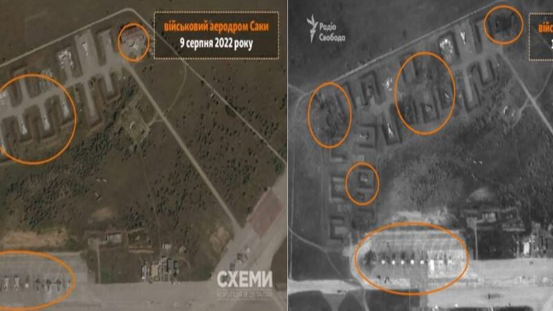 克里米亚俄基地爆炸 卫星影像：好几架军机被毁