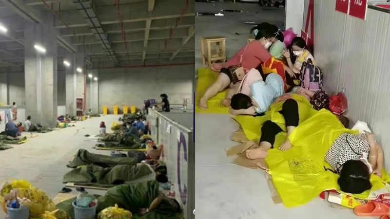 江西贵溪方舱简陋 民众睡木板、塑料袋（视频）