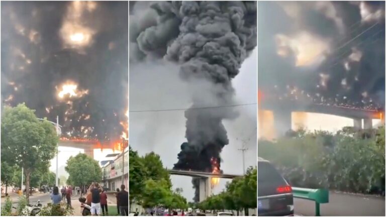 中國新聞快報：安徽兩車相撞爆燃 火光沖天