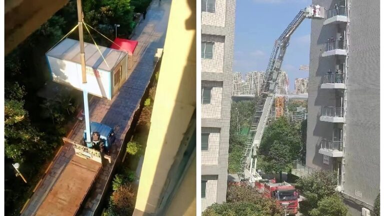 「清零」奇景：大白乘雲梯上陽台接人去隔離