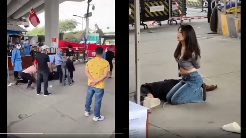 广州2女孩与大白争执 被捆绑跪地示众（视频）