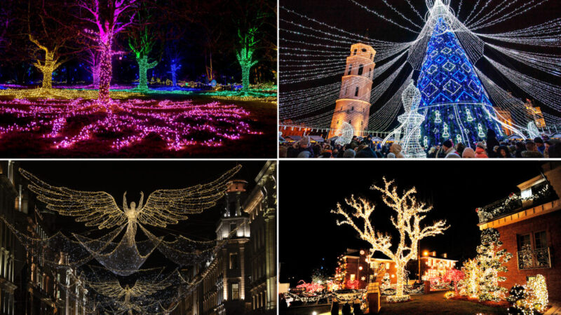 組圖：2022歐美聖誕夜景 燈光造型新穎 色彩豐富