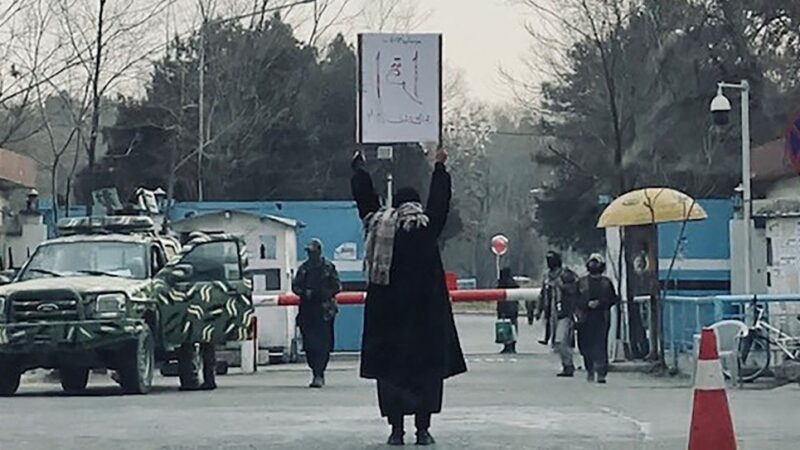 塔利班禁女性上大学 阿富汗女学生举“要读书”海报抗议