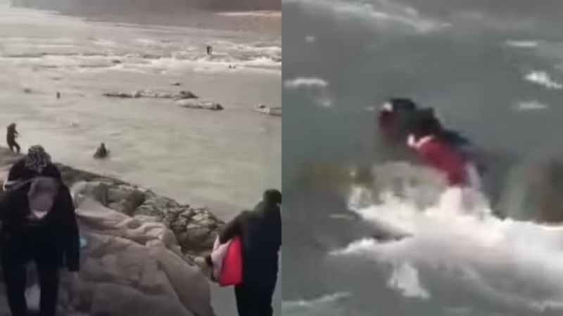 三门峡下游突涨水冲走游客 已知2死7失联（视频）