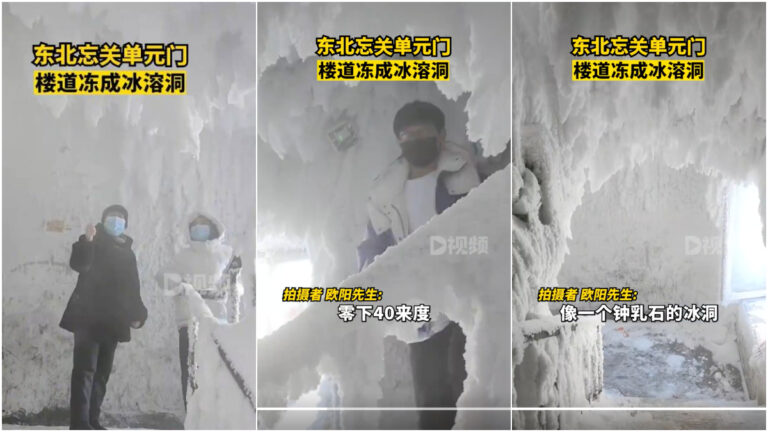 零下40度！佳木斯一小區樓道被凍成石冰洞