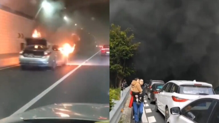廣東高速隧道內汽車起火 民眾瘋狂逃離（視頻）