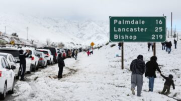 美國加州大雪封路 巡警：十年難得一見