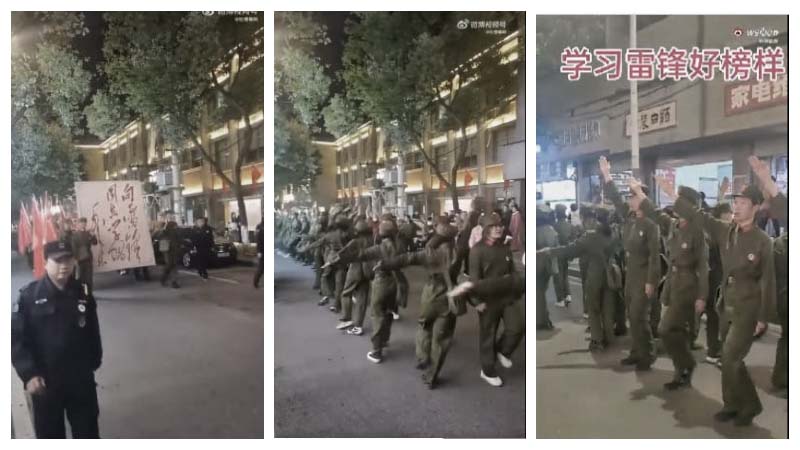 文革還魂 上饒宣傳「學雷鋒」讓學生當街跳忠字舞