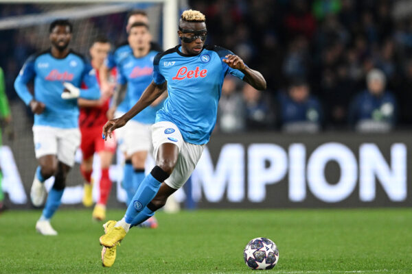 NAPLES, ITALY - MARCH 15: Victor Osimhen of SSC Napoli during the UEFA Champions League round of 16 leg two match between SSC Napoli and Eintracht Frankfurt at Stadio Diego Armando Maradona on March 15, 2023 in Naples, Italy. (Photo by Francesco Pecoraro/Getty Images)
