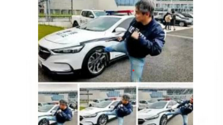 馬英九隨行教授踢中共警車 喊「反攻大陸」引熱議